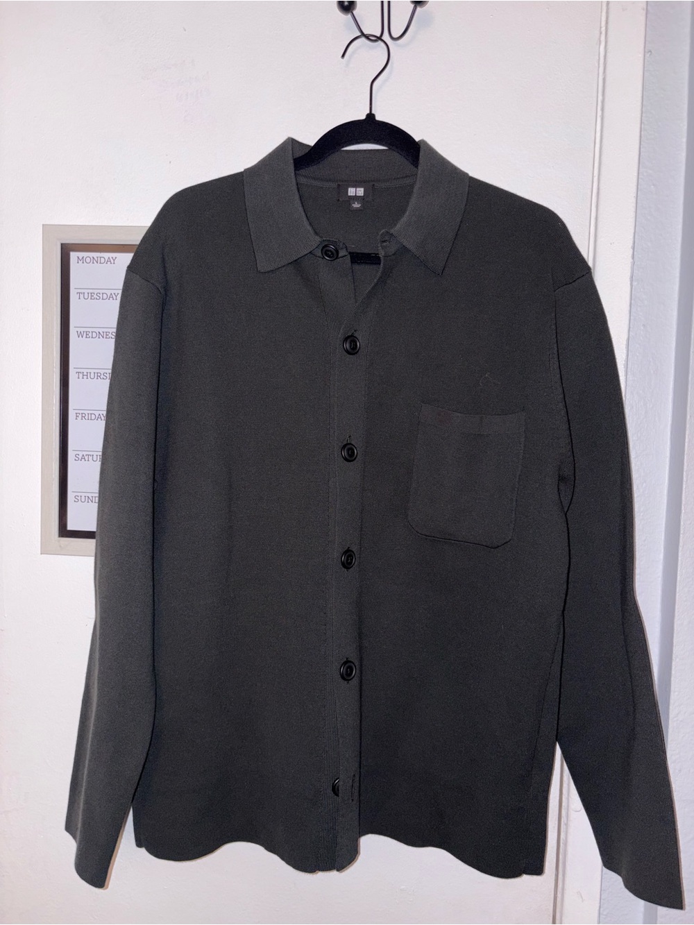UNIQLO Black Knit Button-Up Shirt Jacket